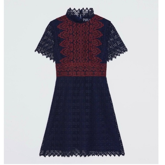 Sandro Danny Navy Metallic Lace Dress Size XS - Picture 1 of 10